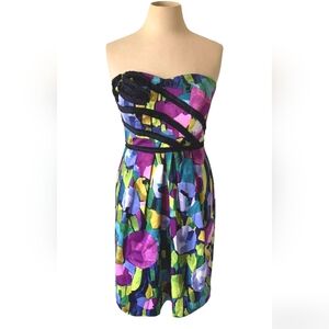 Suzi Chin Dress Colorful Bright Floral Strapless Mini Dress